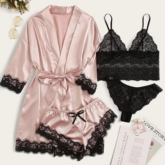 🔥🔥 4 sets of lace satin sling pajamas set🌹