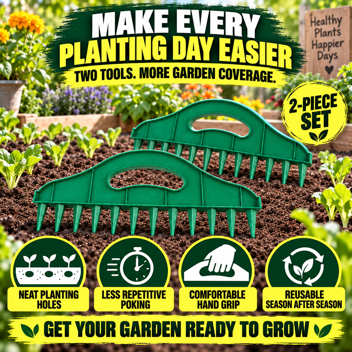 🌱Garden Seed Spacing Tool – Multi-Row Planting & Furrow Making