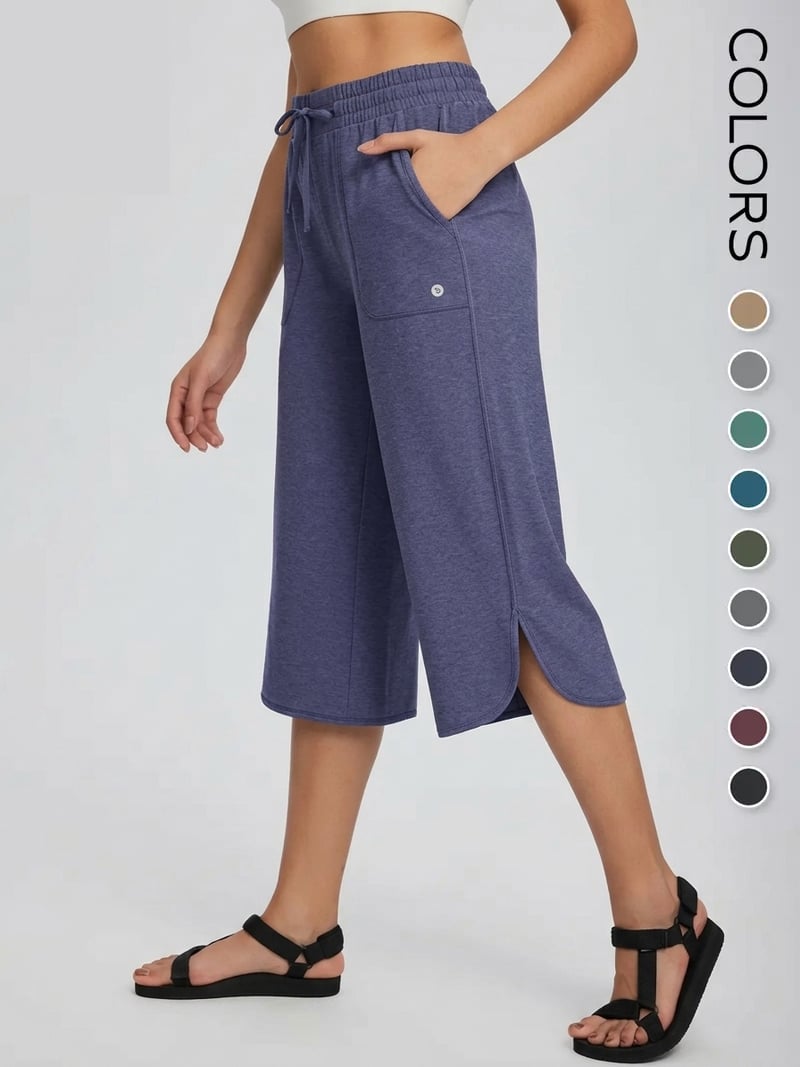 👖 Women's Wide Leg Yoga Capris – High Waisted with Pockets, Quick Dry, Lightweight, UPF 50+ Sun Protection – Loose Comfy for Hiking, Gym, Travel & Outdoor Workout ☀️