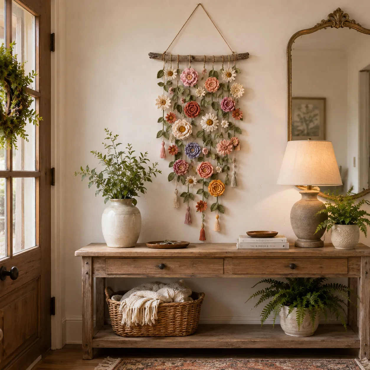 Boho Crochet Flower Wall Hanging Decor