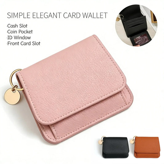 Minimalist Solid Color Short Wallet for Women – Fashionable Card Holder with Key Ring & Coin Purse