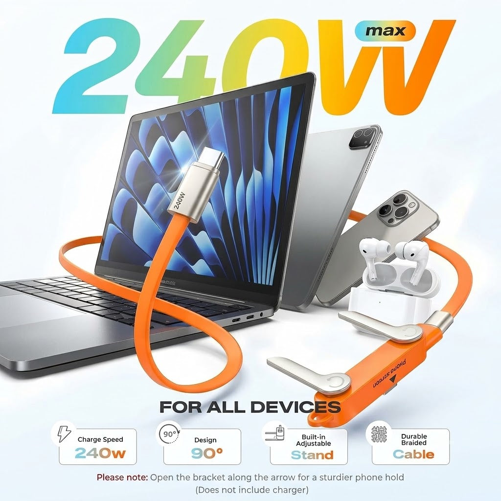 Fast-Charging Cable with Detachable Stand | USB-C & Lightning