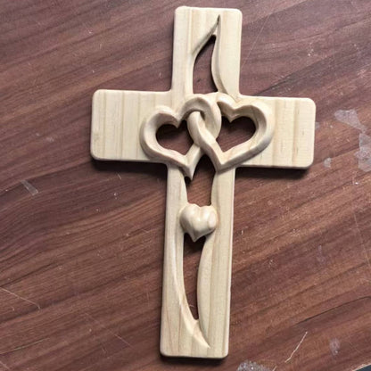 ✝️ Handcrafted & Blessed Intertwined Hearts Wooden Cross – Spiritual Unity & Love 🔥