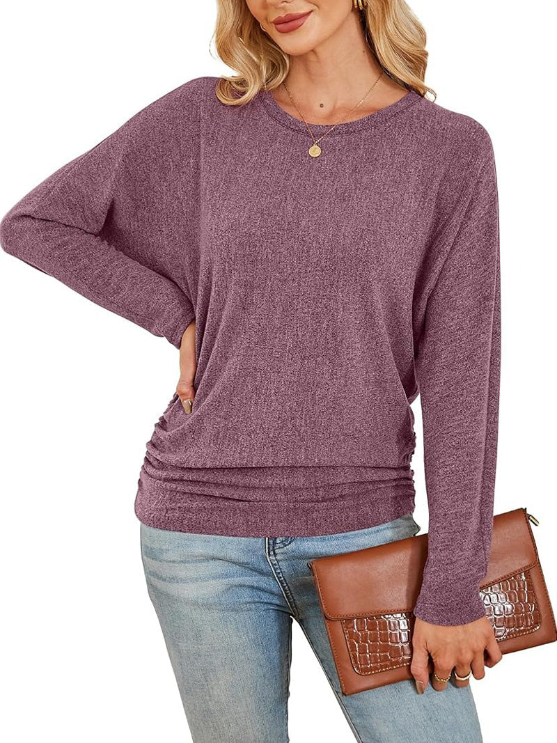 Women’s Fall Ruched Hem Long Sleeve Top - Stylish Fit & Everyday Comfort