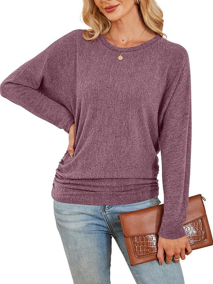 Women’s Fall Ruched Hem Long Sleeve Top - Stylish Fit & Everyday Comfort