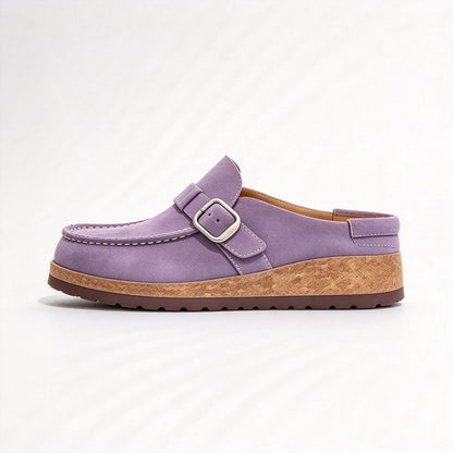 Casual Style Leather Round-Toe Slip-On Shoes: Premium Leather & Stylish Side Buckle