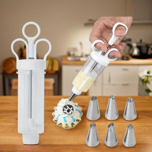Stainless Steel Cake Decorating Gun Kit – Durable & Easy Frosting Control, Complete Frosting Piping Set with 6 Tips✨