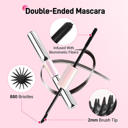 💕50% OFF NOW! Double-Ended Waterproof Lengthening & Curling Mascara, Cartoon-Like Voluminous Lashes, Smudge-Proof Long Lasting Eye Makeup, No Clumping Lash Mascara