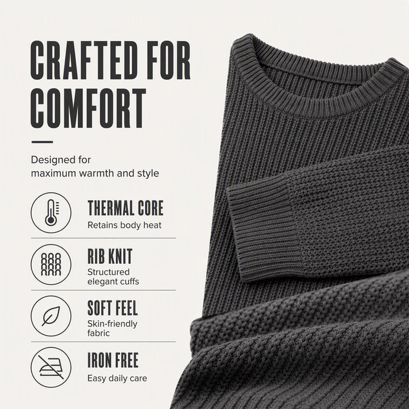 Men’s Casual Crew Neck Knit Sweater - Classic Style & Cozy Comfort
