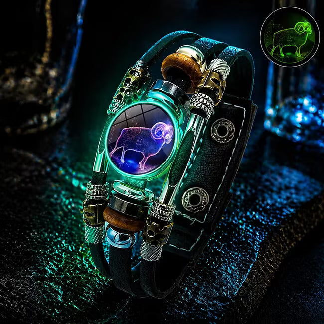 Glow‑in‑the‑dark Leather Zodiac Sign Bracelet: Unique Design & Personalized Style