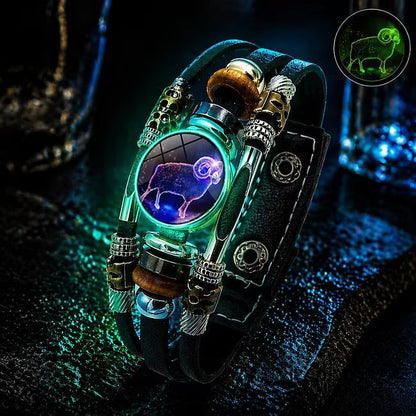 Glow‑in‑the‑dark Leather Zodiac Sign Bracelet: Unique Design & Personalized Style