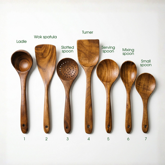 Small Leaf Acacia Wood Utensil Set