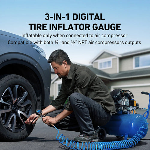Digital Tire Pressure Gauge with Inflator for Car & Bicycle