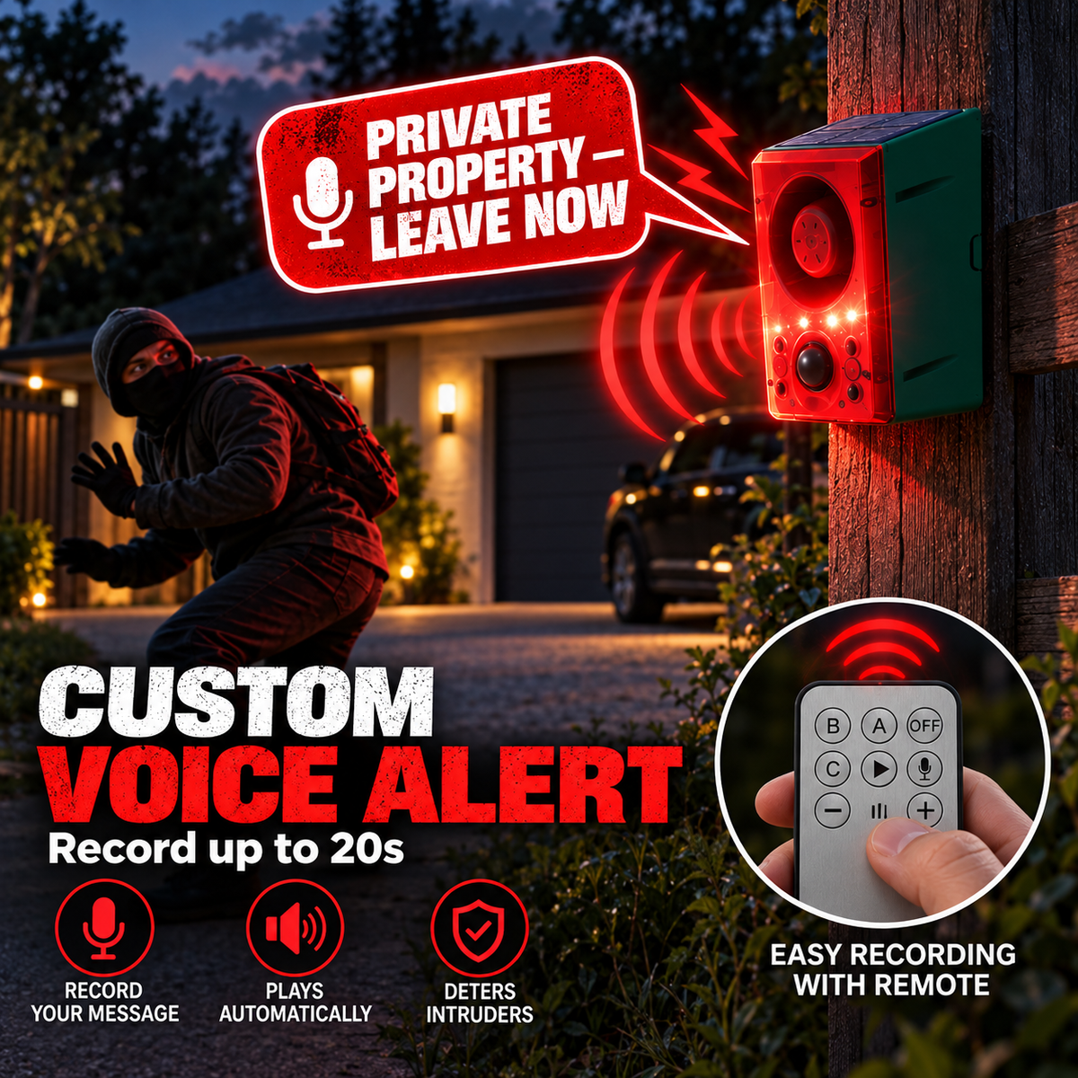 Smart Solar Strobe Alarm & Animal Deterrent System 🛡️