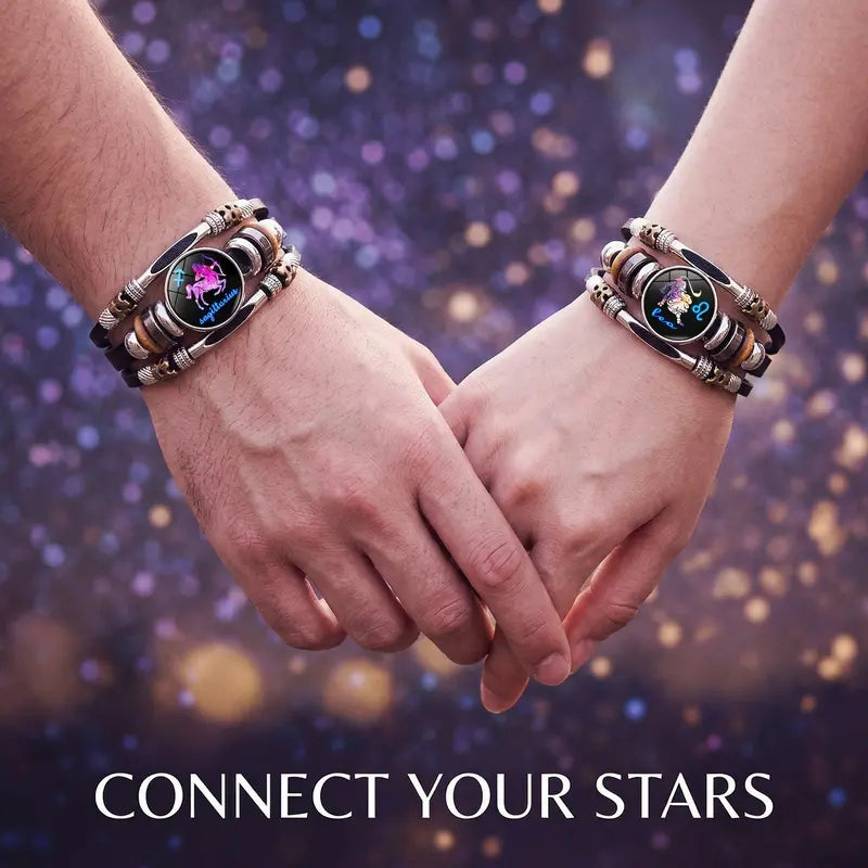 Glow‑in‑the‑dark Leather Zodiac Sign Bracelet: Unique Design & Personalized Style