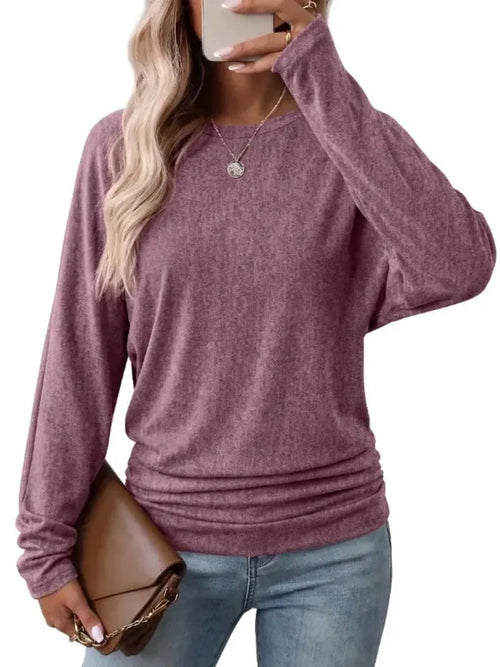 Women’s Fall Ruched Hem Long Sleeve Top - Stylish Fit & Everyday Comfort
