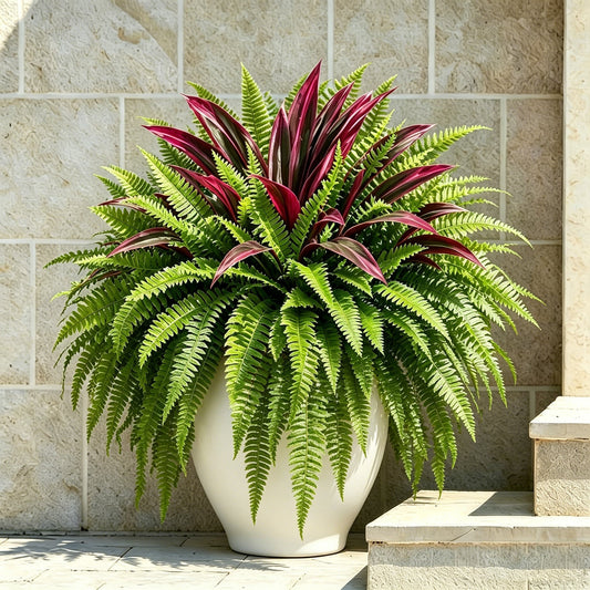 💥Summer Special🔥 48" Large UV-Resistant Artificial Fern & Red Dracaena Decorative Plants – Full, Lush & Fade-Resistant!