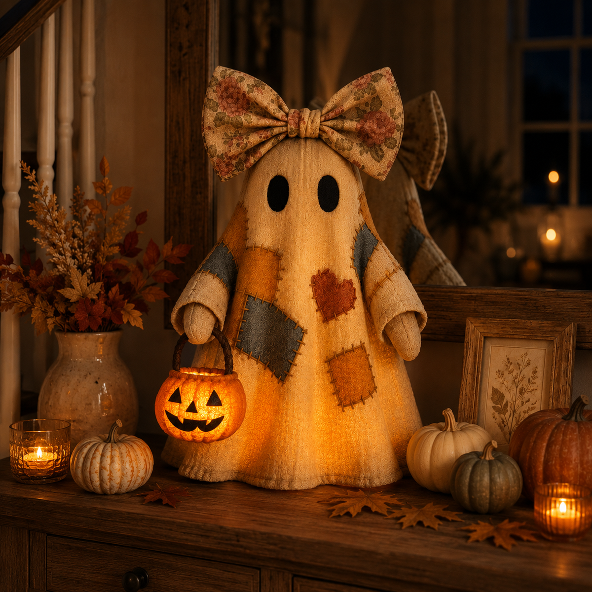 Lighted Vintage Patchwork Ghost