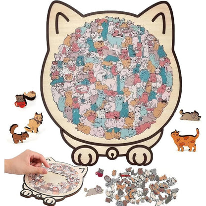 Wooden cat puzzle – design A close-up with treat slots