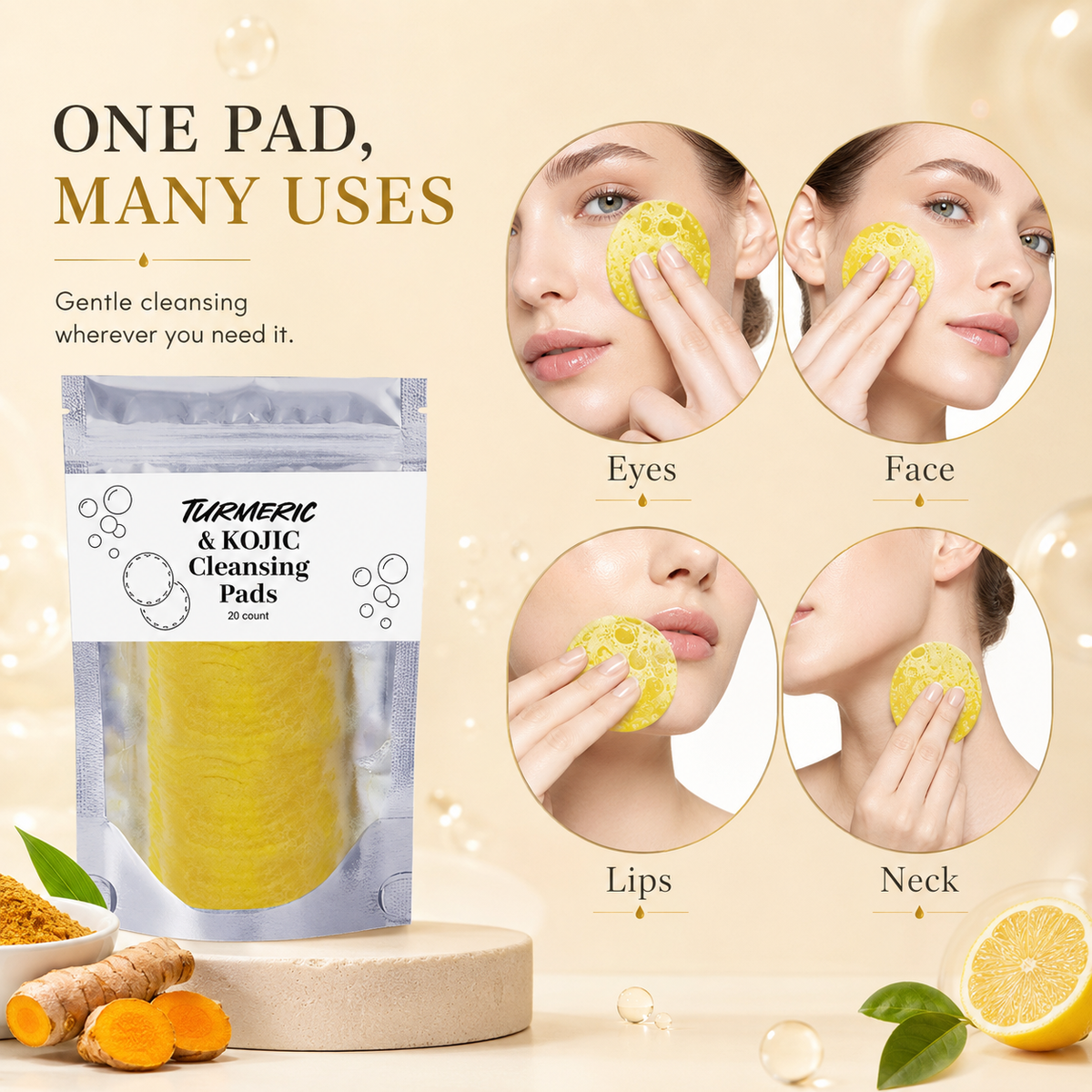 🌿 Natural Turmeric & Kojic Acid Facial Cleansing Pads - Gentle Cleansing & Daily Skin Care