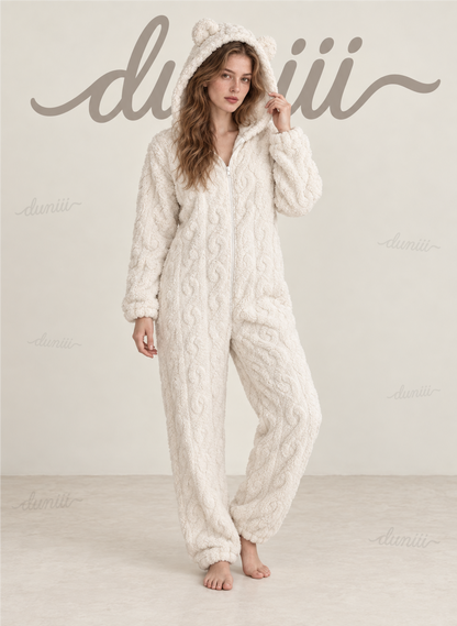 Women's Teddy Bear Hooded Plush Pajama Jumpsuit - Hooded & Cozy Warmth