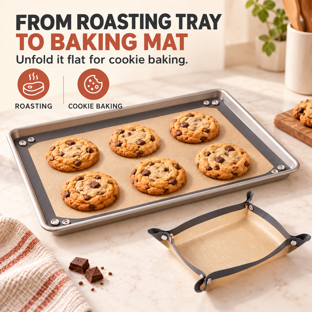 🍪 2-in-1 Foldable Silicone Baking Tray