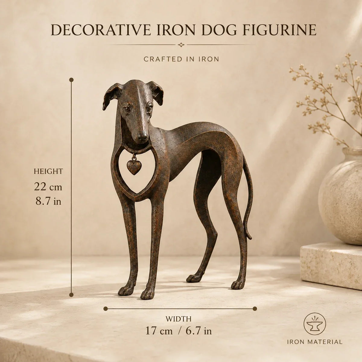 🐾Heritage Heart Sighthound Sculpture – Vintage Iron Dog Accent for Timeless Interiors