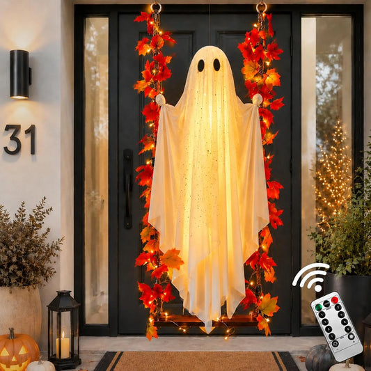 Halloween Decorations Hanging Ghost Decor with a Maple Leaf Swing Ghost Light - 13