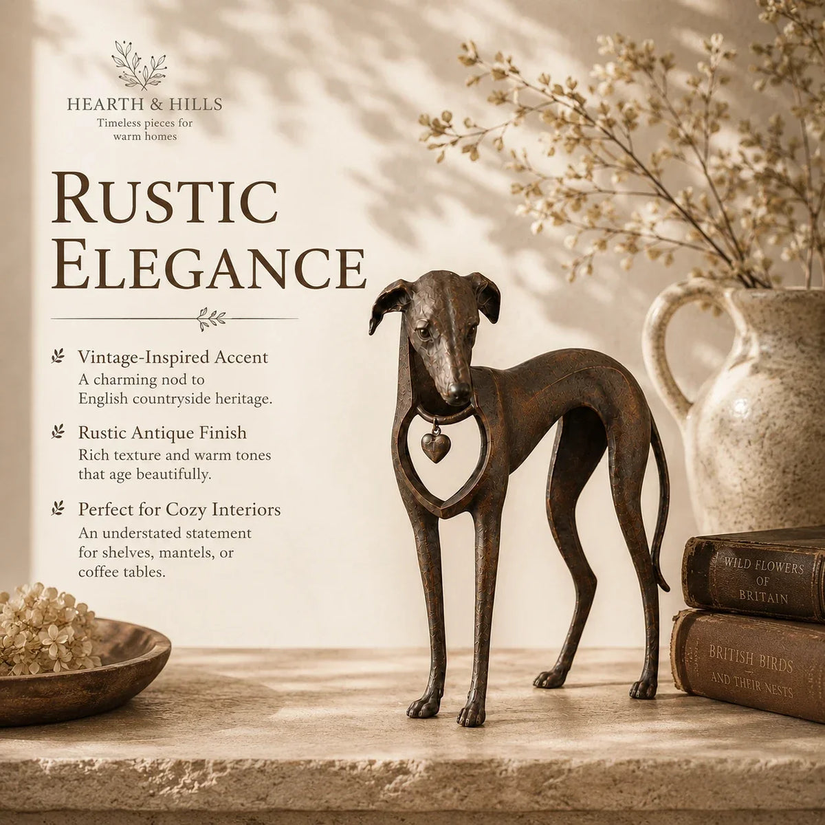 🐾Heritage Heart Sighthound Sculpture – Vintage Iron Dog Accent for Timeless Interiors