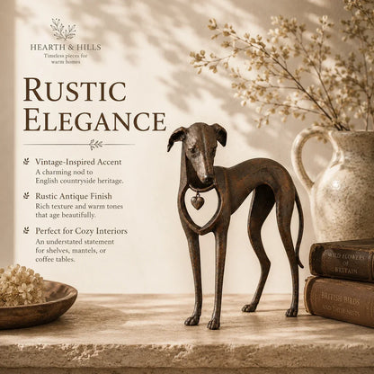 🐾Heritage Heart Sighthound Sculpture – Vintage Iron Dog Accent for Timeless Interiors