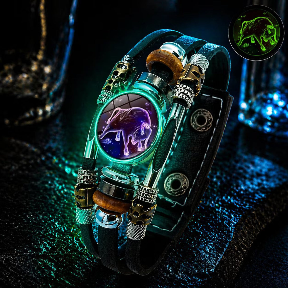 Glow‑in‑the‑dark Leather Zodiac Sign Bracelet: Unique Design & Personalized Style