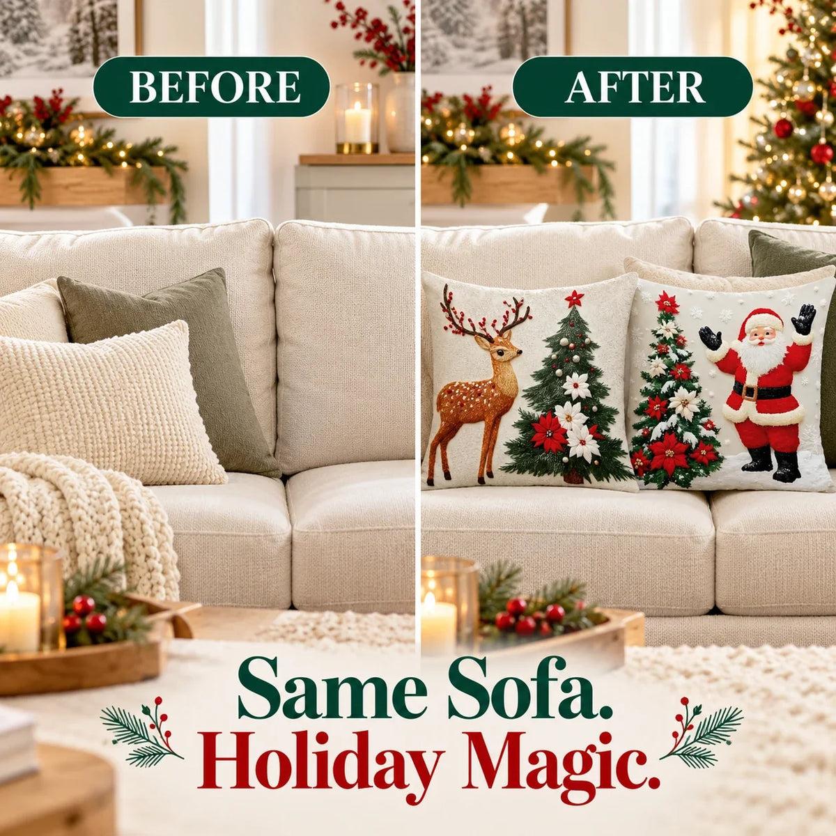 🎄 Christmas Decorative Pillow Covers Set — Festive Designs & Cozy Home Style