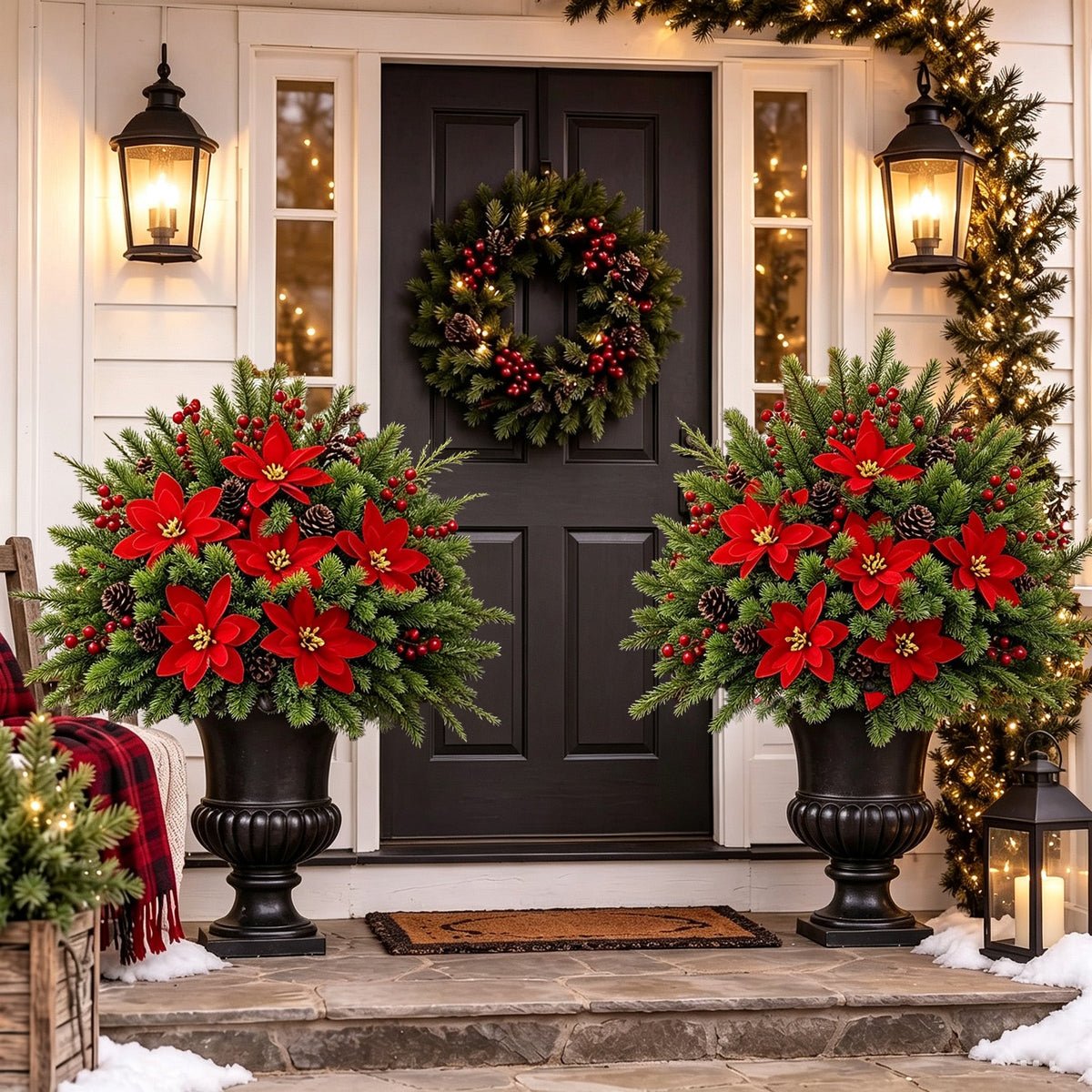 🎄Pre-Lit Artificial Christmas Decorative Basket: Festive Holiday Decor & Evergreen Style