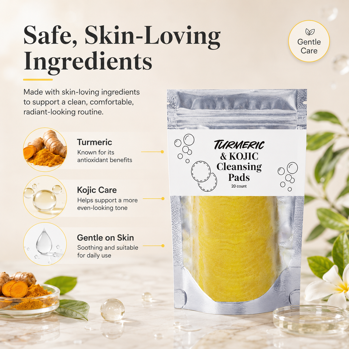 🌿 Natural Turmeric & Kojic Acid Facial Cleansing Pads - Gentle Cleansing & Daily Skin Care