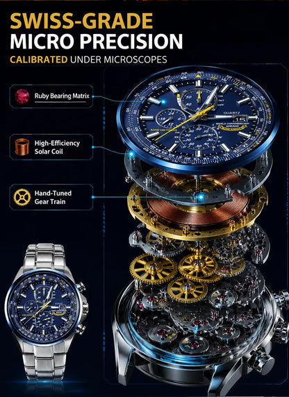 ⌚ Swiss Pilot Watch｜Authentic Swiss‑handcrafted, microscope‑calibrated movement, lifetime‑no‑replace solar movement, professional 20ATM waterproof 💧