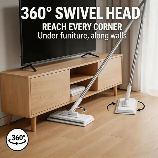 360° Rotating Flat Mop with One-Touch Cloth Release – Wet & Dry Set