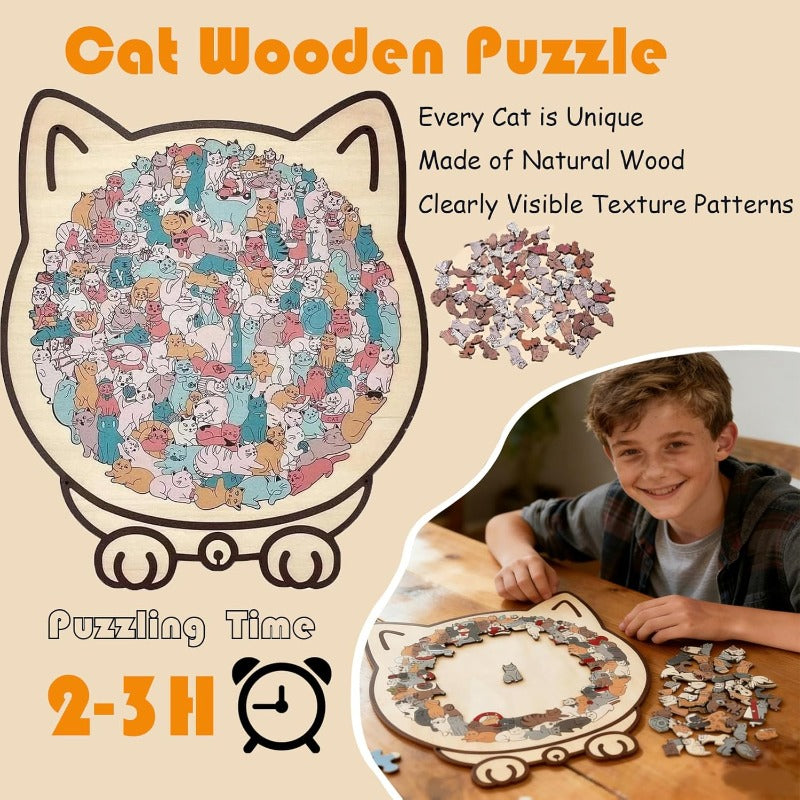Wooden cat puzzle – design B close-up