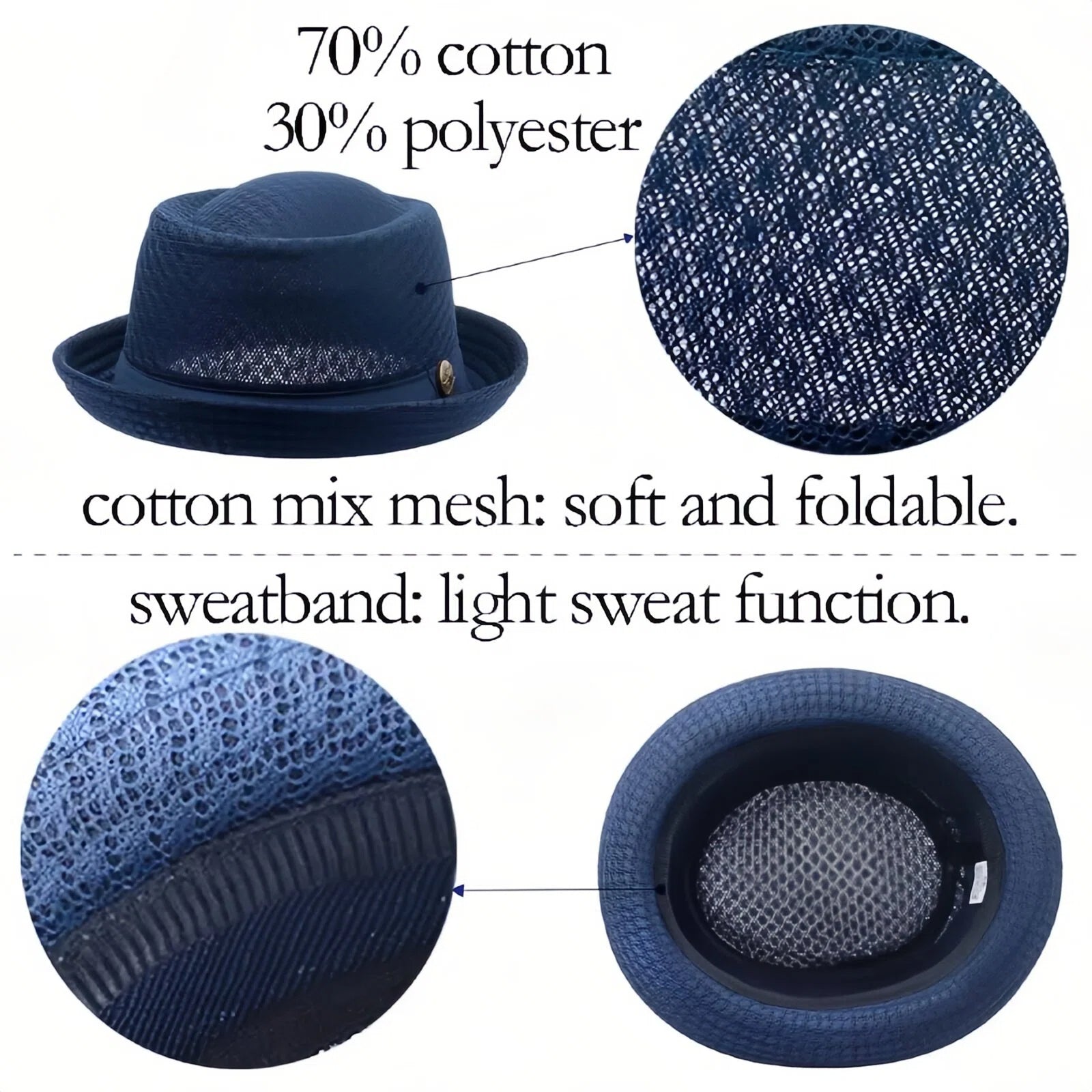 Unisex Breathable Mesh Pork Pie Hat