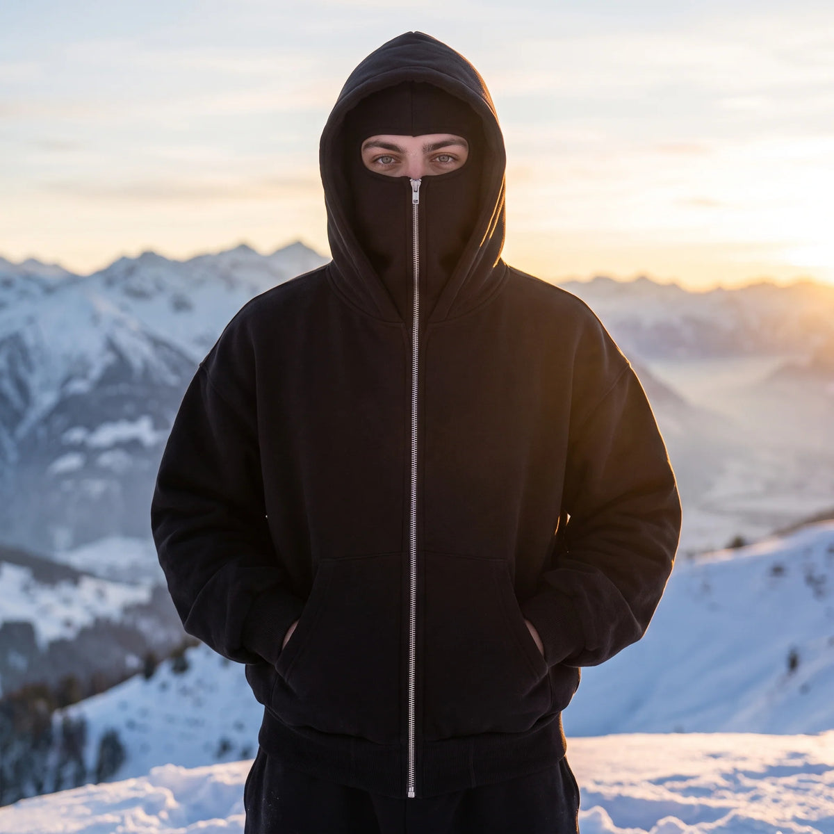 SUZVO oversized zipped hoodie outdoor winter look