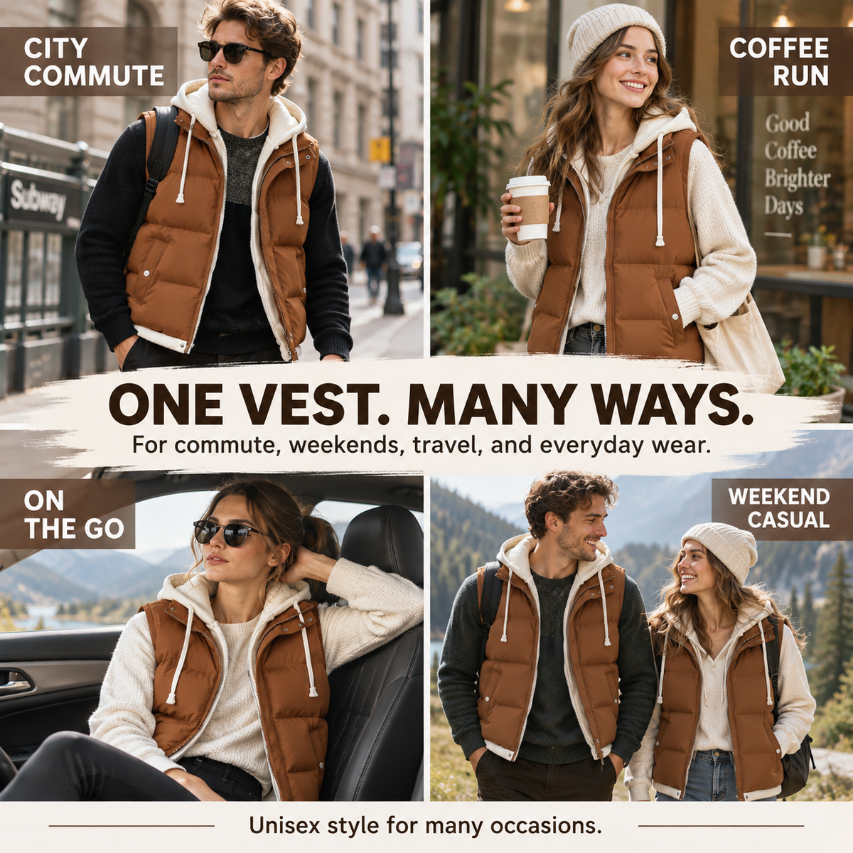 Unisex Layered Hooded Thermal Vest - Stylish, Warmth & Lightweight Comfort