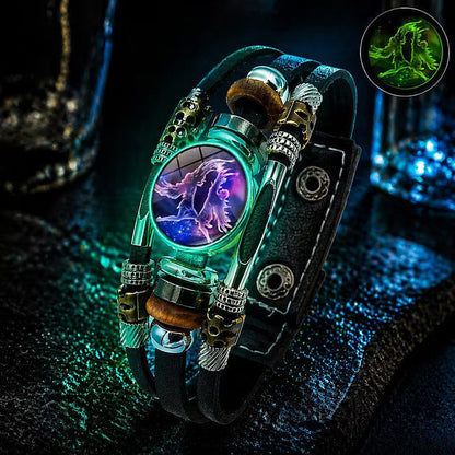 Glow‑in‑the‑dark Leather Zodiac Sign Bracelet: Unique Design & Personalized Style