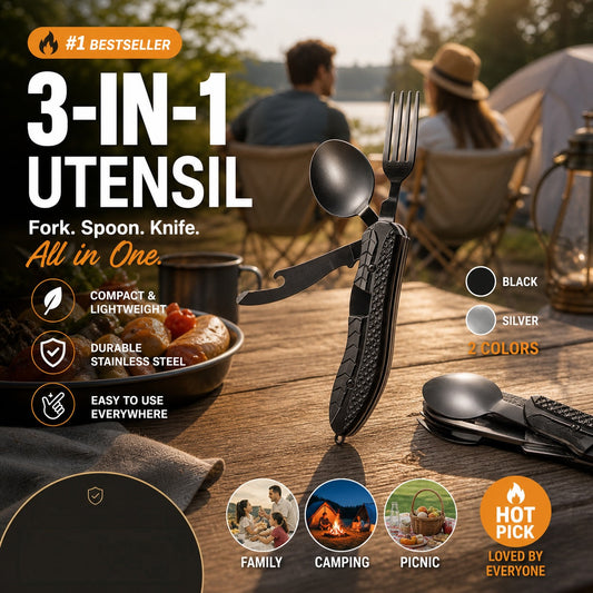 🏕️4-In-1 Outdoor Folding Multifunctional Cutlery: Compact & Durable Quality