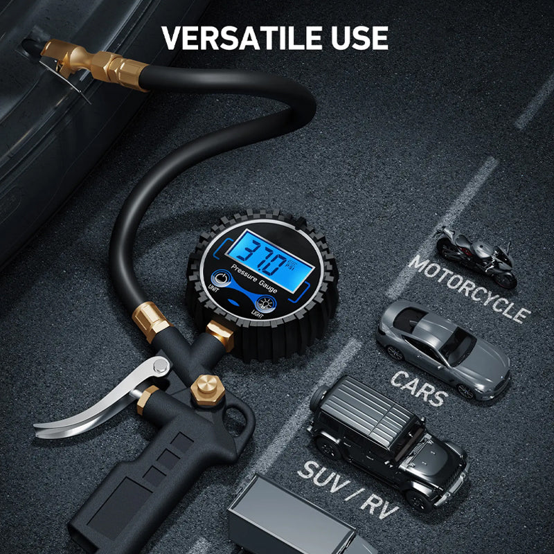 Digital Tire Pressure Gauge with Inflator for Car & Bicycle