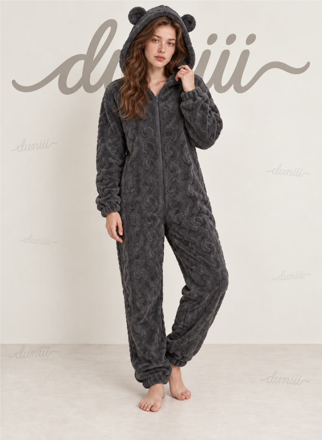 Women's Teddy Bear Hooded Plush Pajama Jumpsuit - Hooded & Cozy Warmth