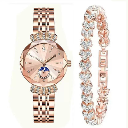 👑 Luxurious Rose Gold Crystal Quartz Watch – Diamond Cut Vintage Wristwatch✨