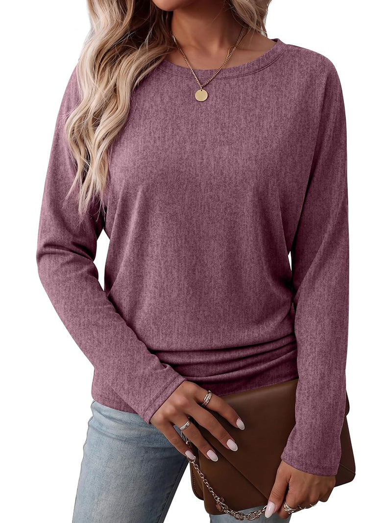 Women’s Fall Ruched Hem Long Sleeve Top - Stylish Fit & Everyday Comfort