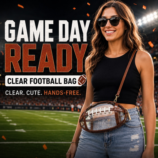 🏈Football Shaped Clear Crossbody Bag | Stadium Approved Transparent Purse with Gold-Tone Zipper & Leather Trim | Perfect Game Day Essential