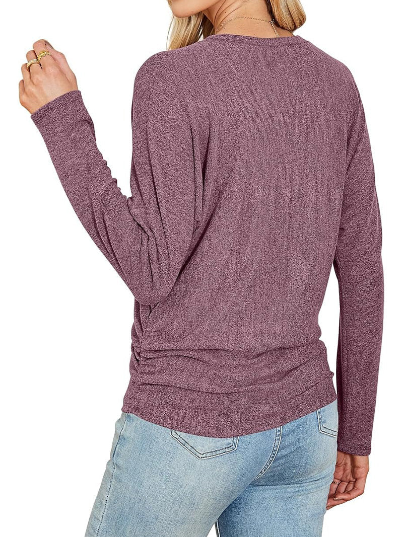 Women’s Fall Ruched Hem Long Sleeve Top - Stylish Fit & Everyday Comfort