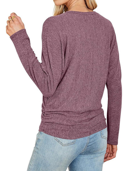 Women’s Fall Ruched Hem Long Sleeve Top - Stylish Fit & Everyday Comfort