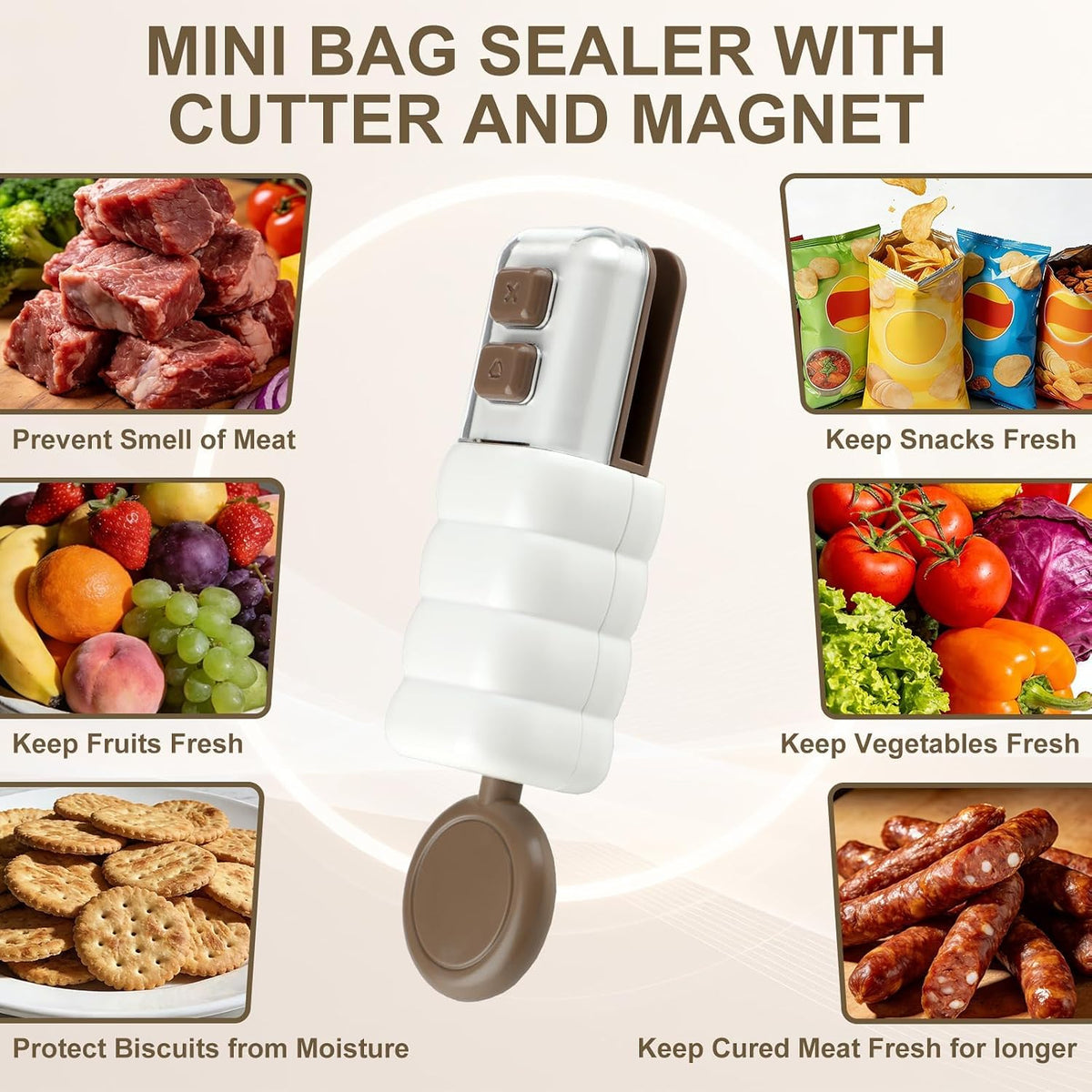 4-in-1 Rechargeable Mini Bag Sealer: Cutter, Magnet & Bottle Opener